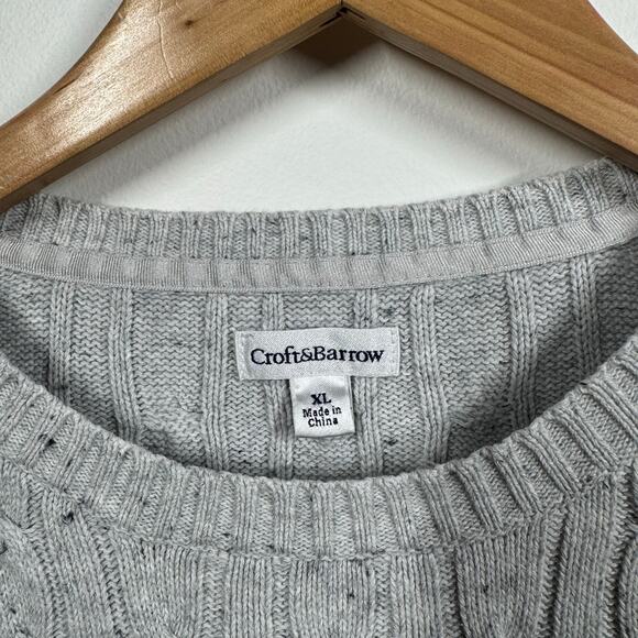 Croft & Barrow Sweater Women XL Gray Speckled Crew Neck Cable Knit Cotton Fall - Picture 4 of 8